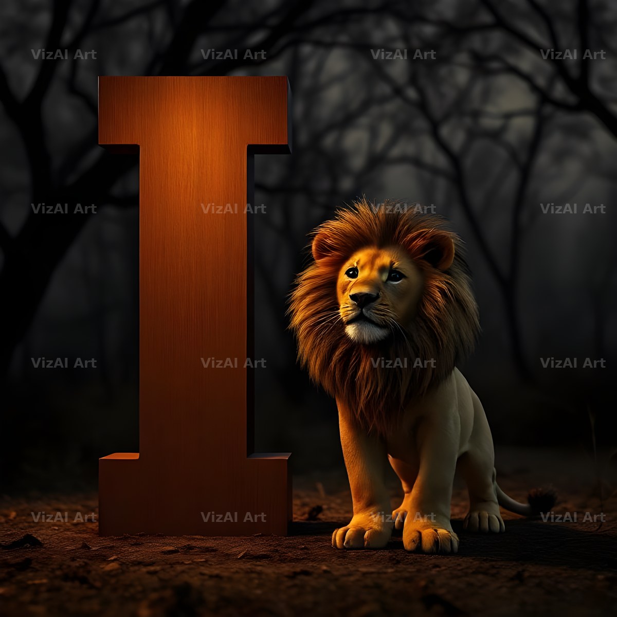 Bronze Lion Night alphabet letter I