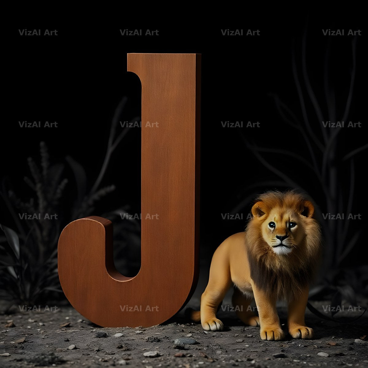 Bronze Lion Night alphabet letter J