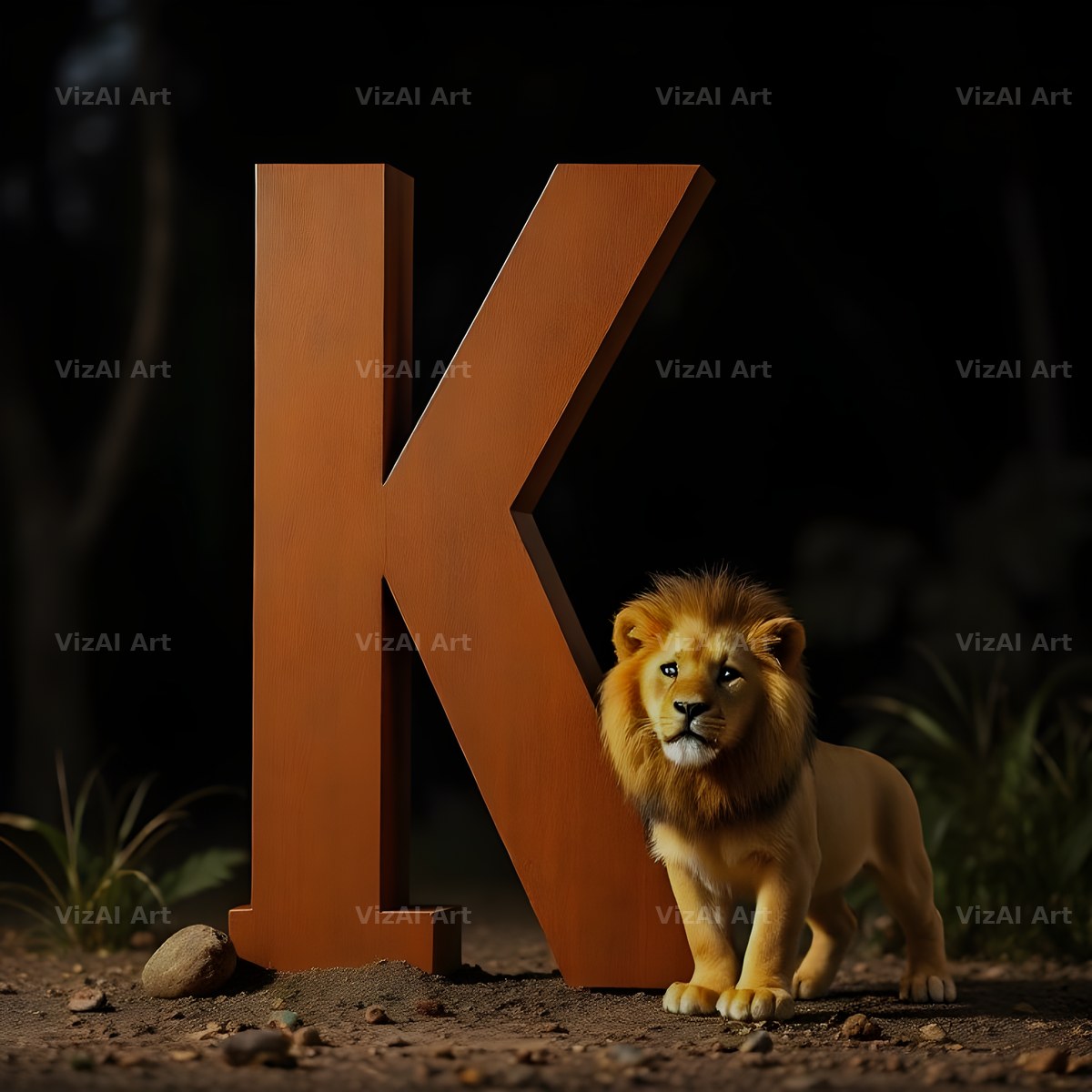 Bronze Lion Night alphabet letter K