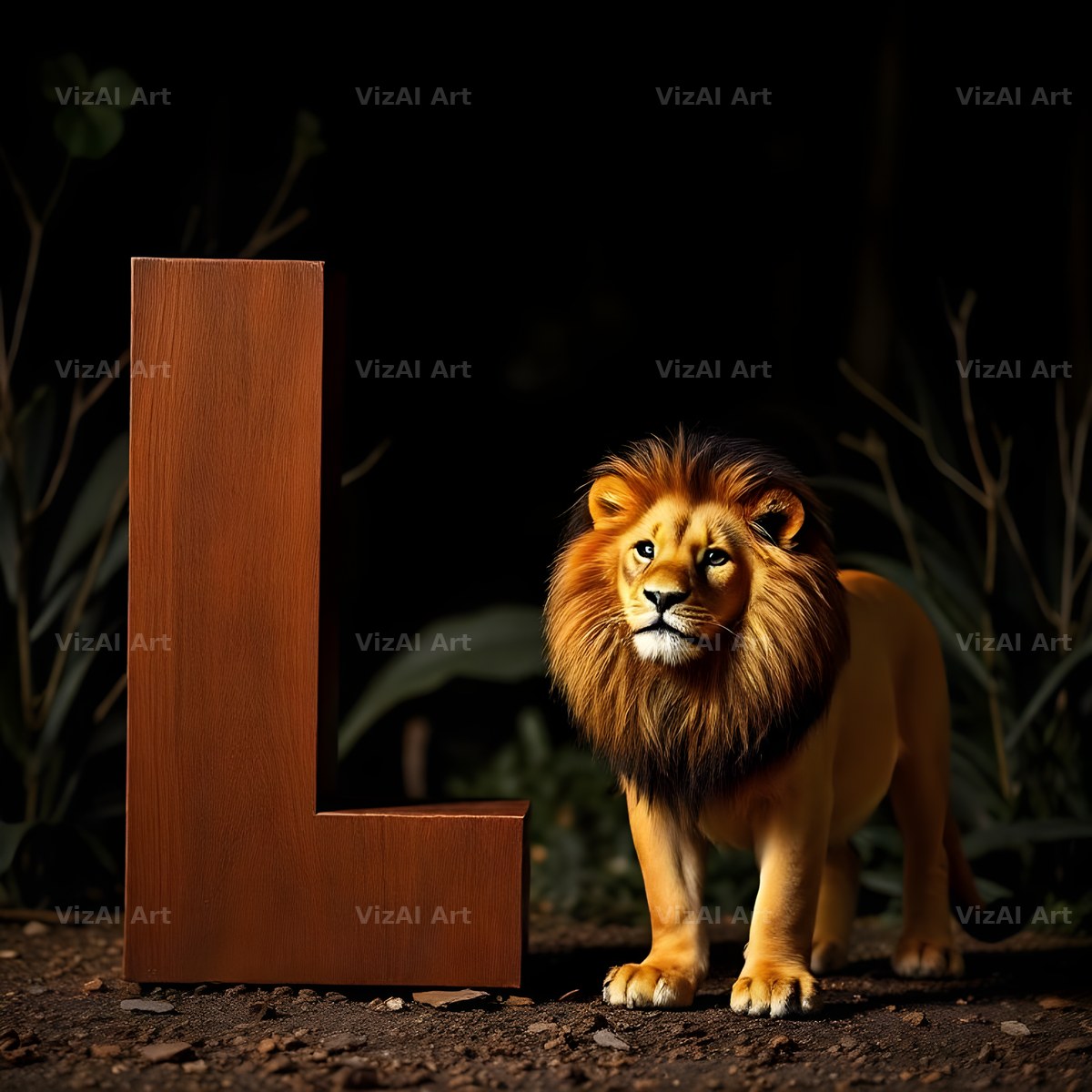 Bronze Lion Night alphabet letter L