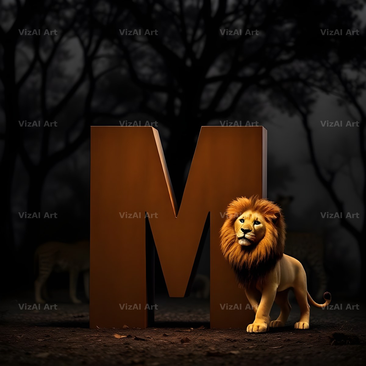 Bronze Lion Night alphabet letter M
