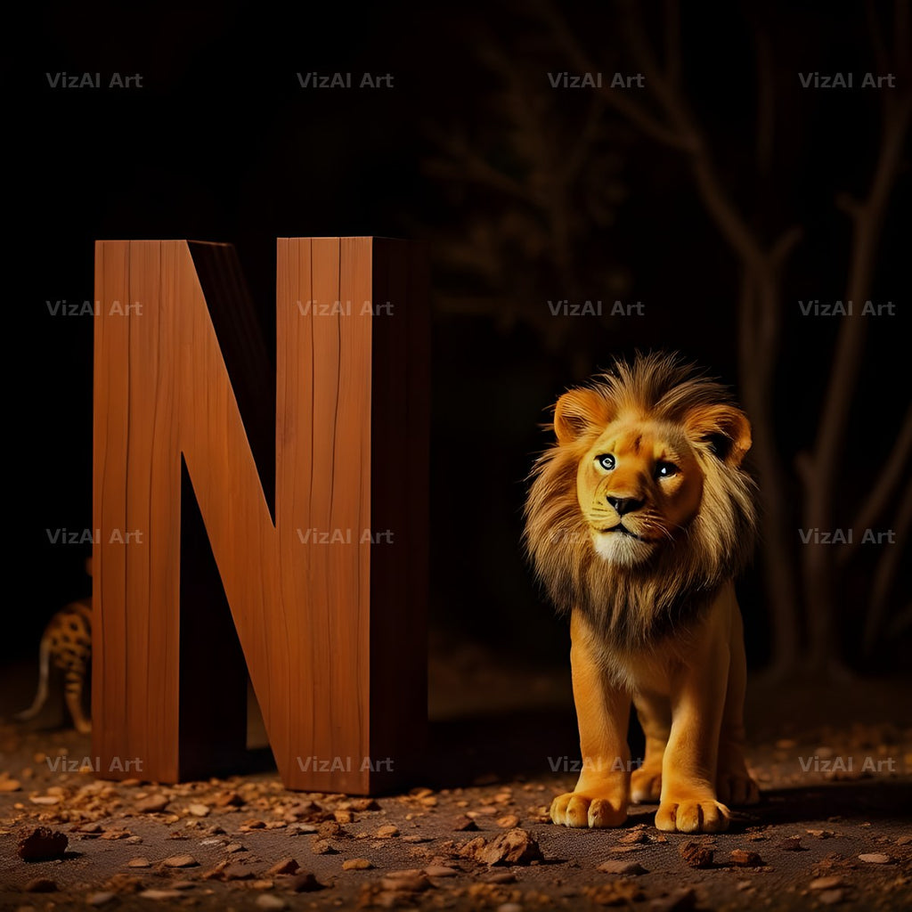 Bronze Lion Night alphabet letter N
