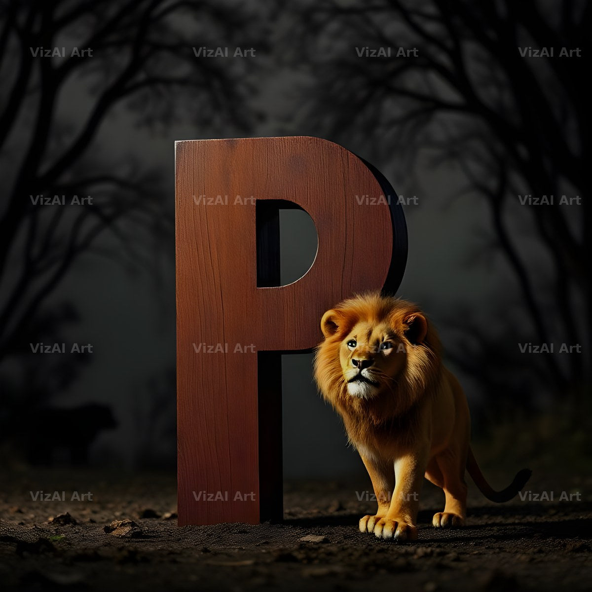 Bronze Lion Night alphabet letter P