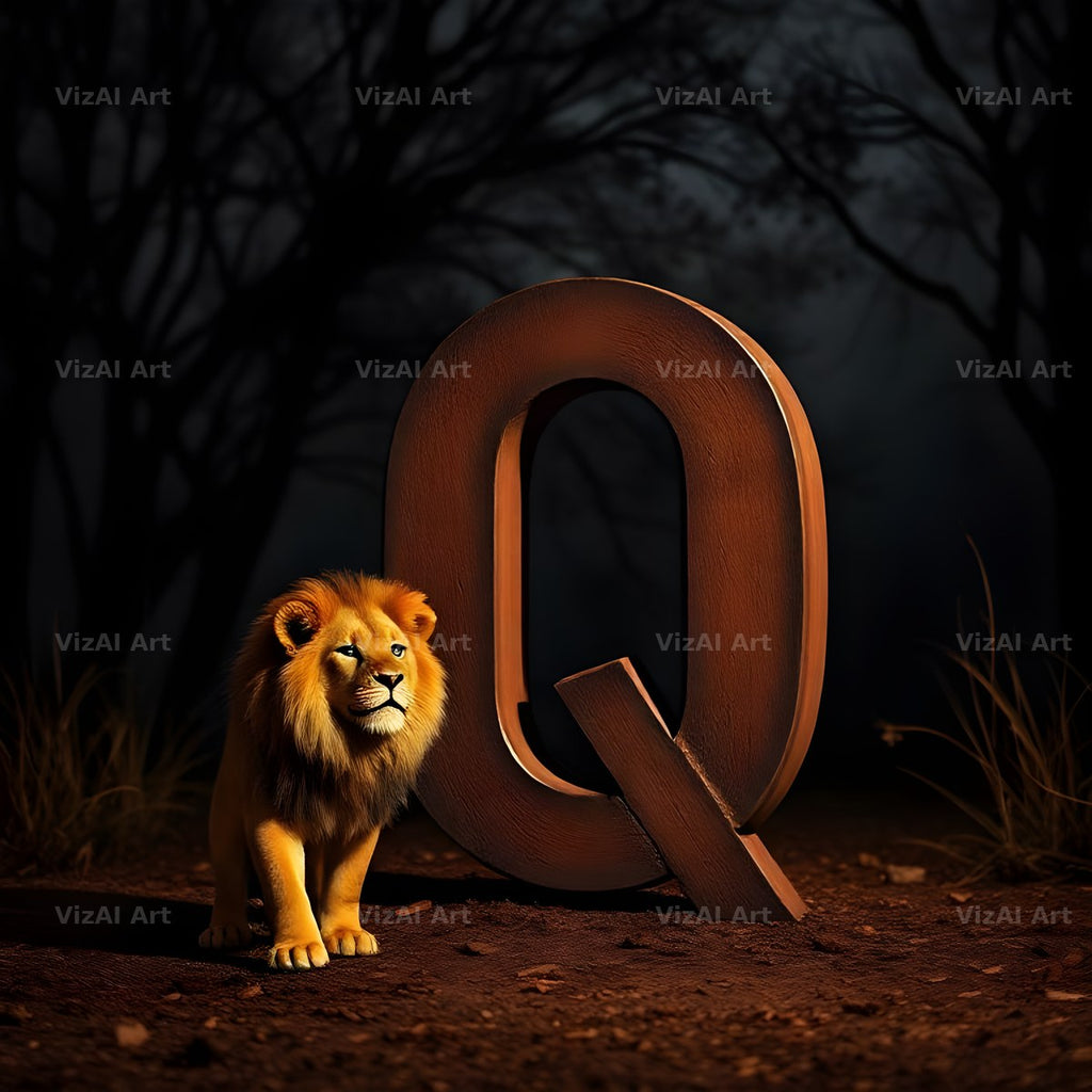 Bronze Lion Night alphabet letter Q