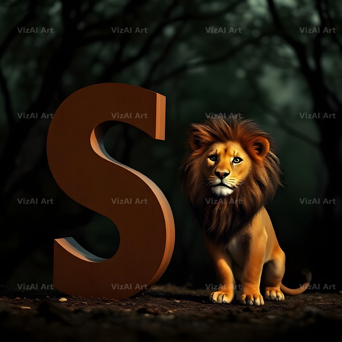 Bronze Lion Night alphabet letter S