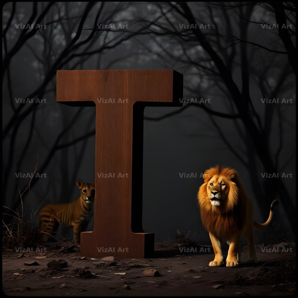 Bronze Lion Night alphabet letter T