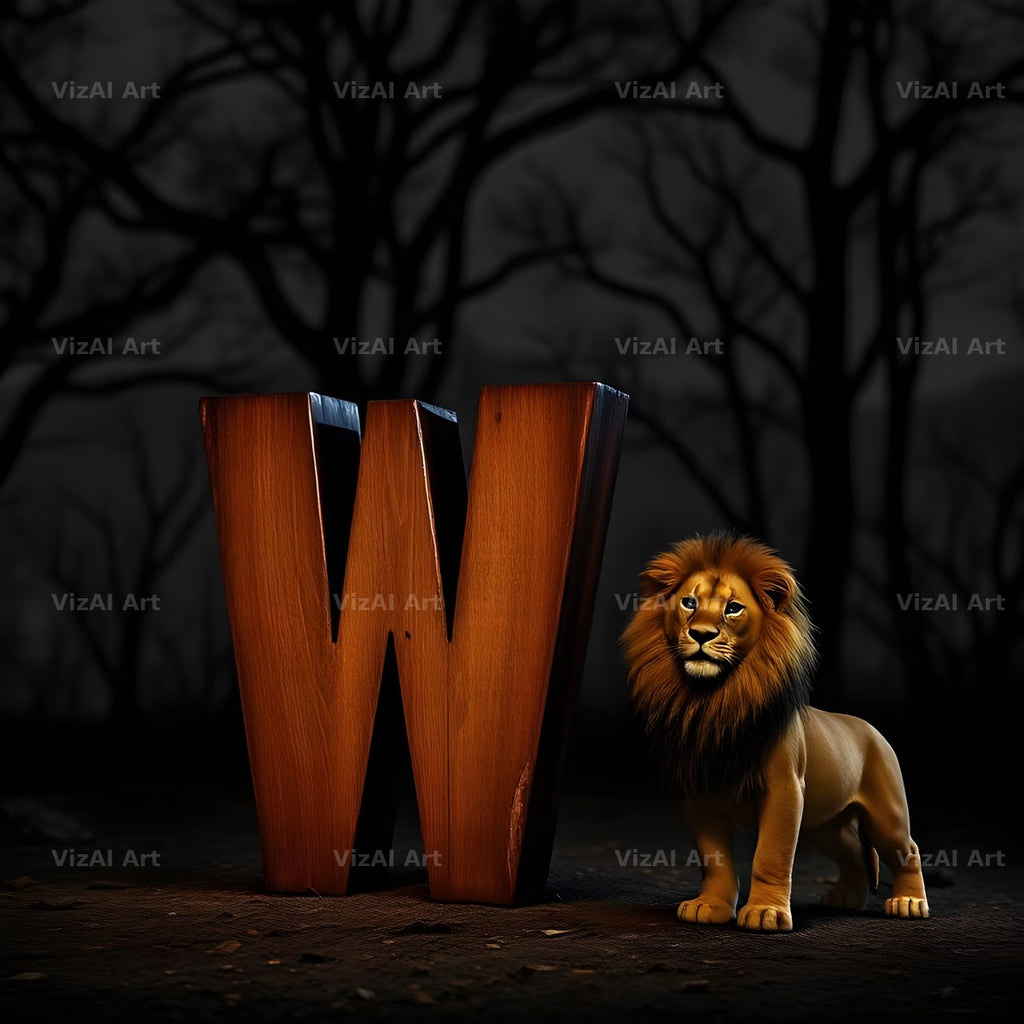 Bronze Lion Night alphabet letter W