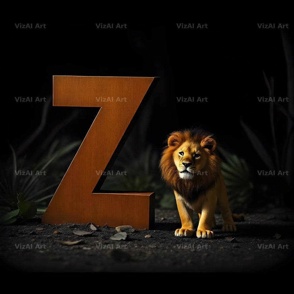 Bronze Lion Night alphabet letter Z