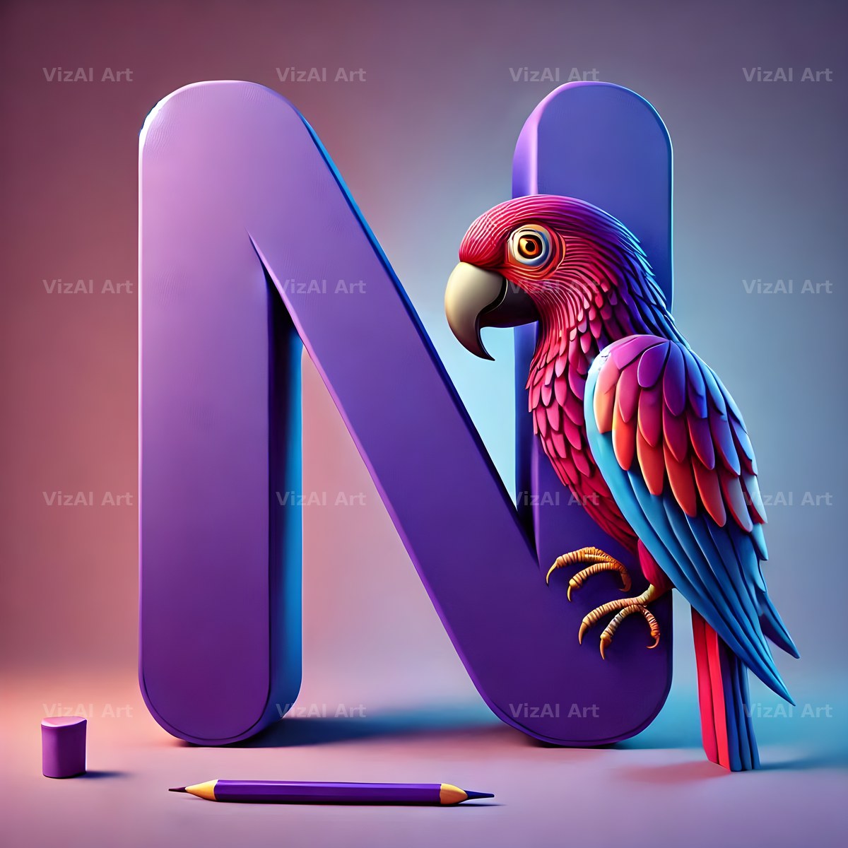 Parrot Paint Purple alphabet letter N