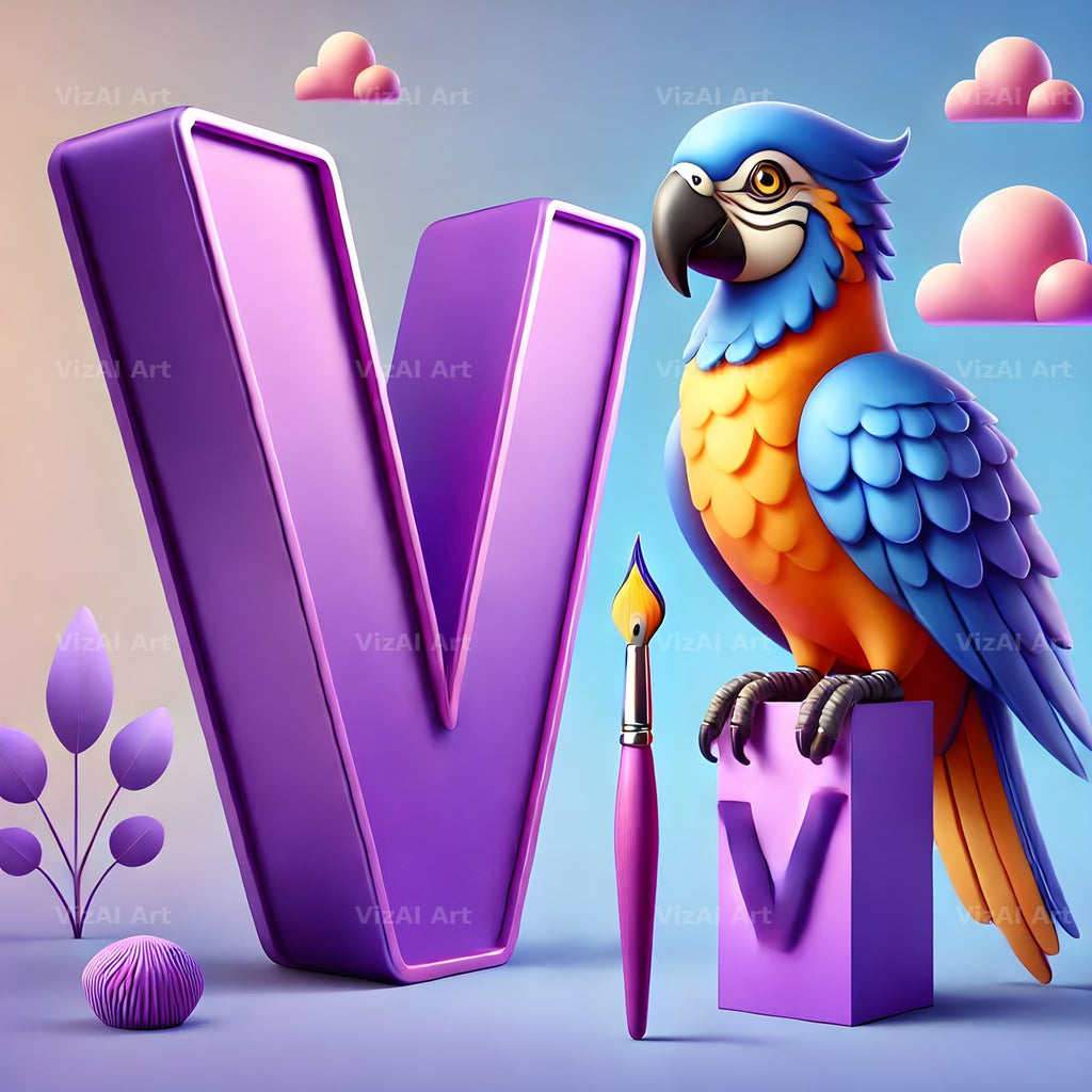 Parrot Paint Purple alphabet letter V