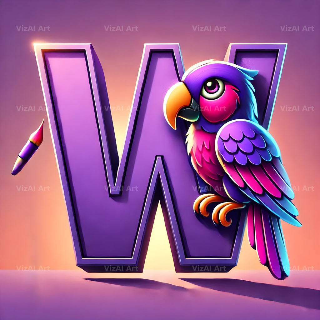Parrot Paint Purple alphabet letter W