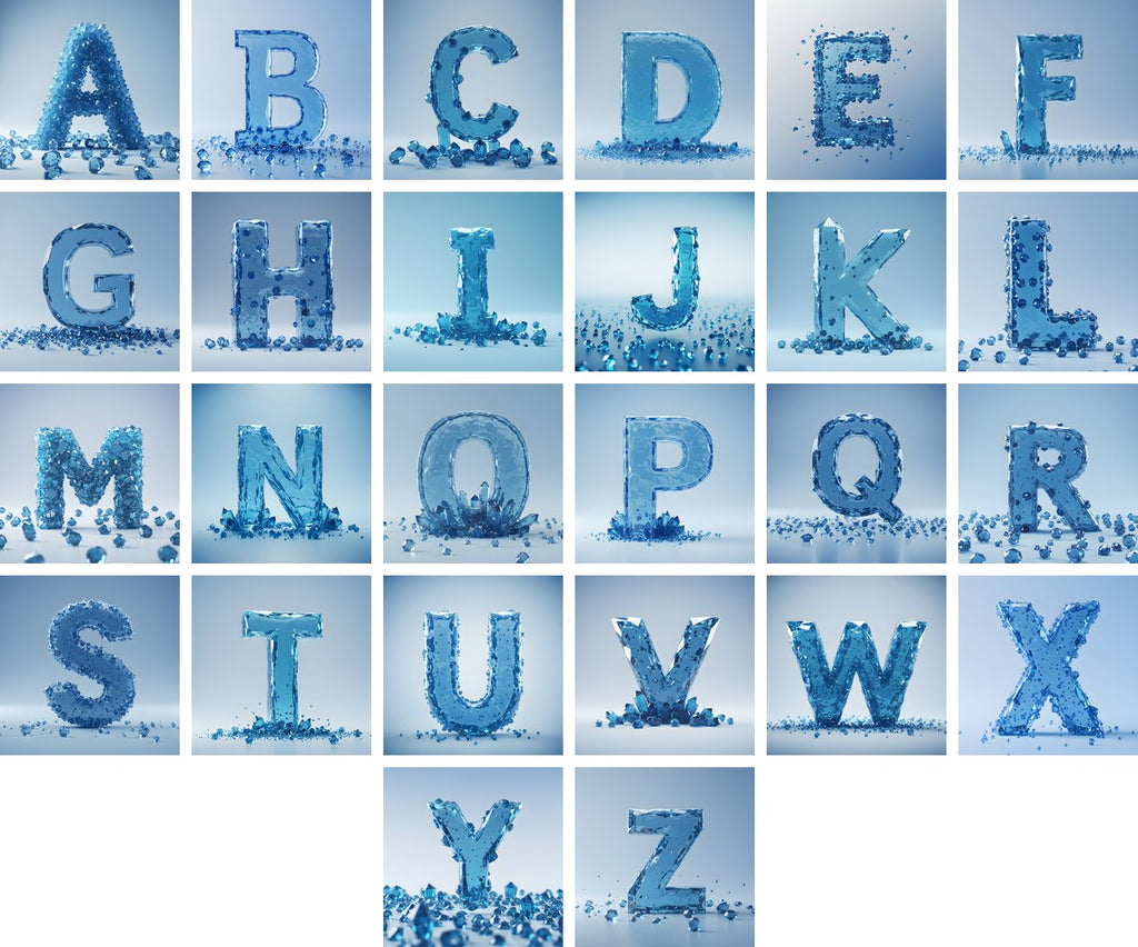 Azure Ice Crystal alphabet — all 26 letters