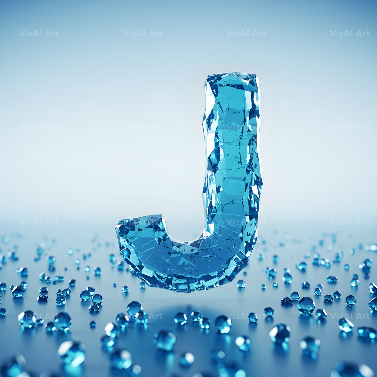 Azure Ice Crystal alphabet letter J