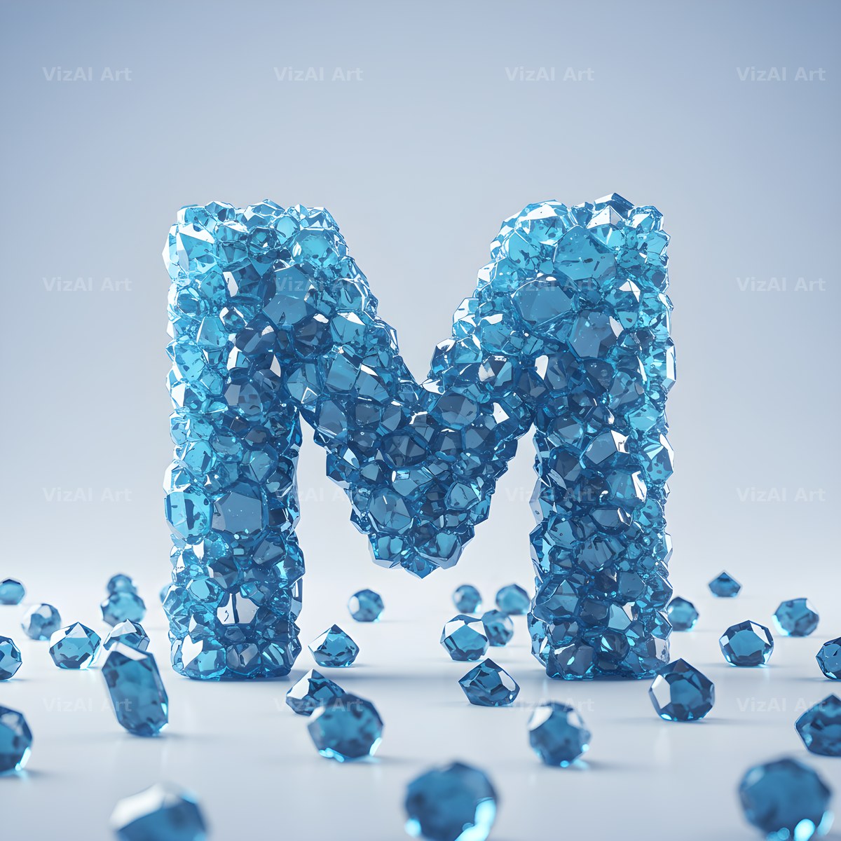 Azure Ice Crystal alphabet letter M