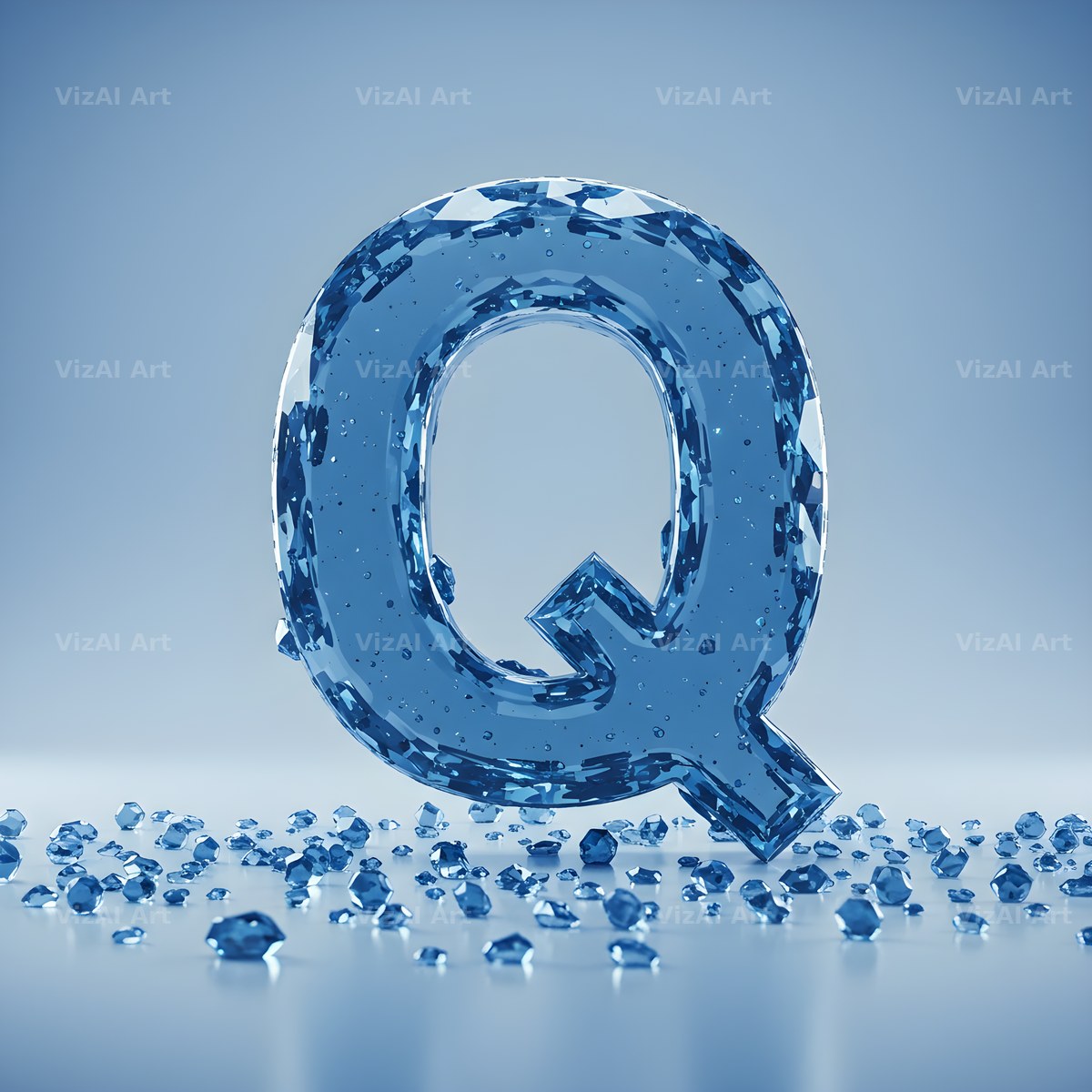 Azure Ice Crystal alphabet letter Q