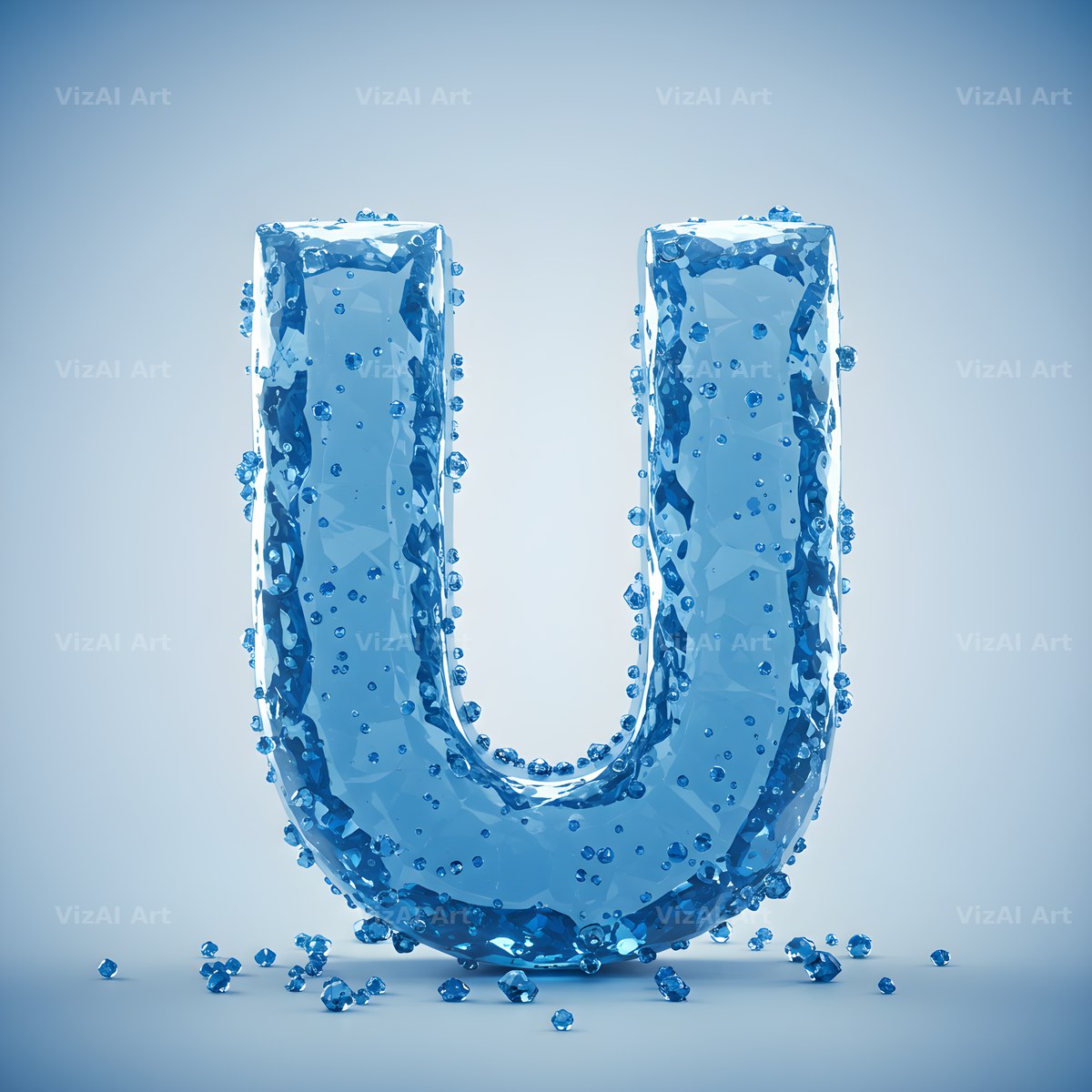 Azure Ice Crystal alphabet letter U