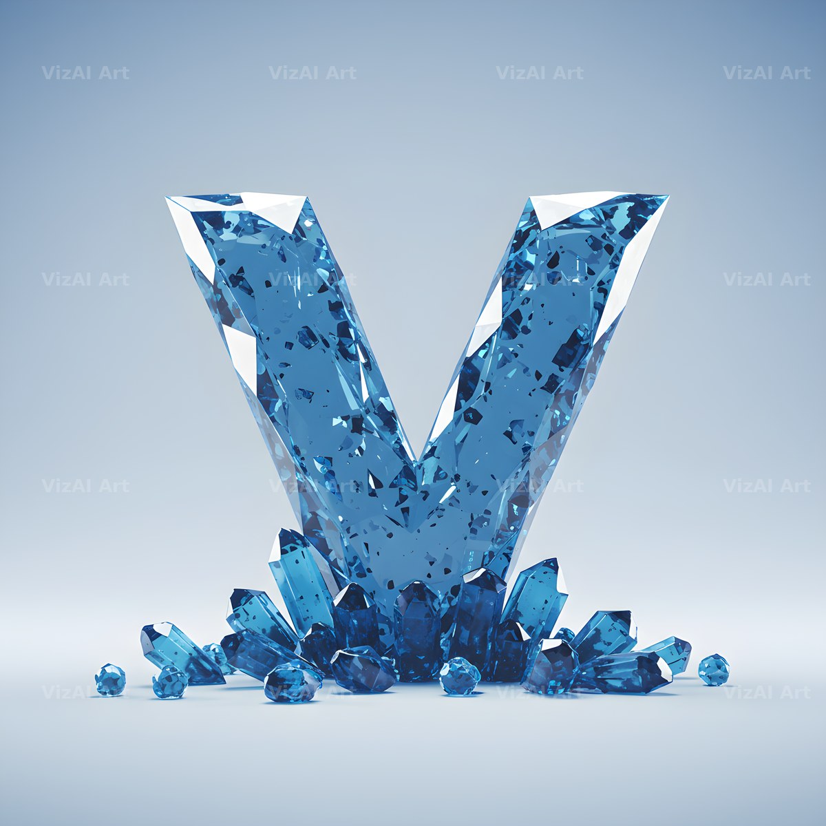Azure Ice Crystal alphabet letter V