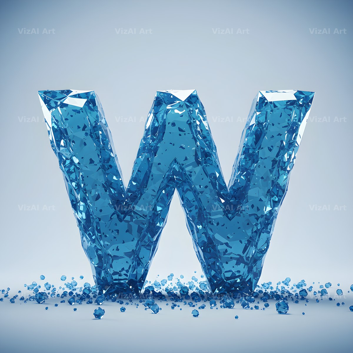 Azure Ice Crystal alphabet letter W
