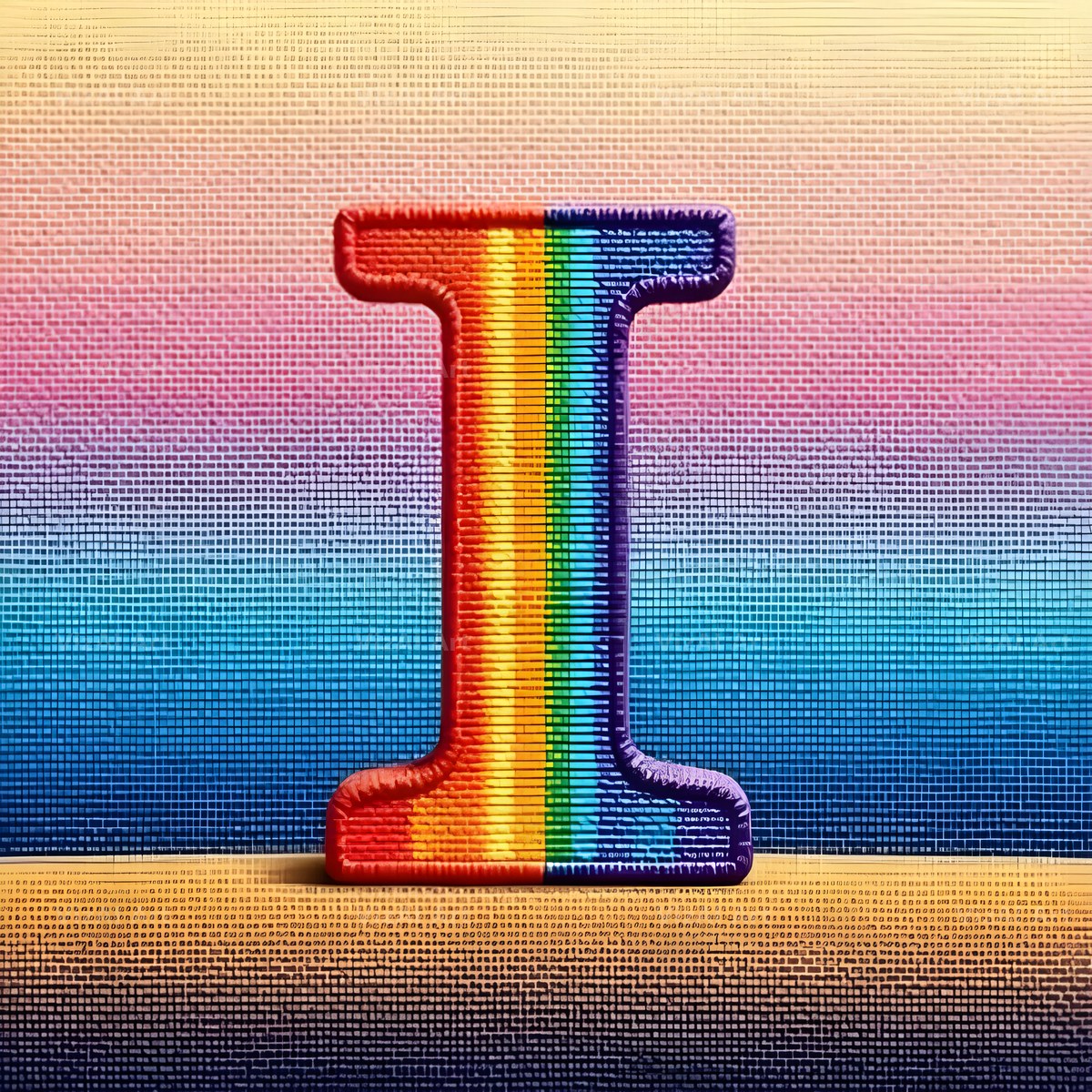 Rainbow Knit Textile alphabet letter I
