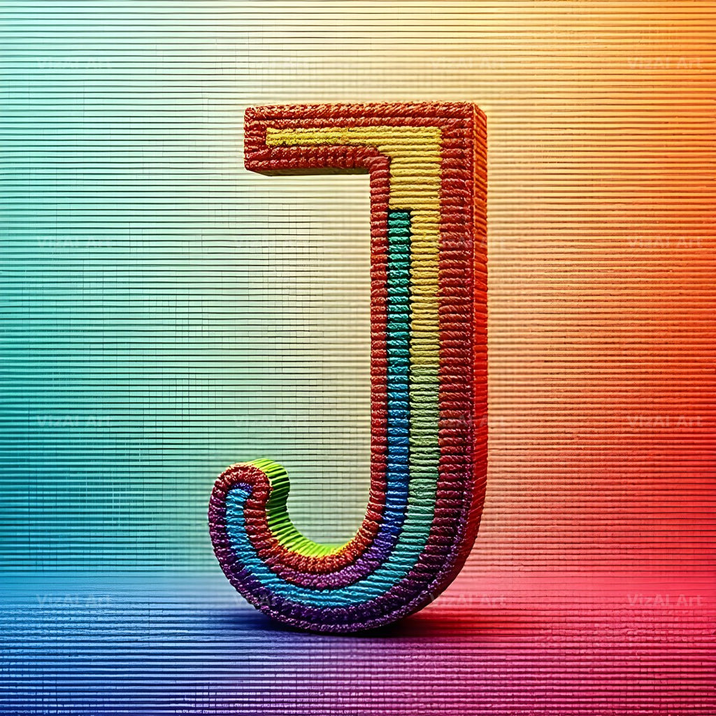 Rainbow Knit Textile alphabet letter J