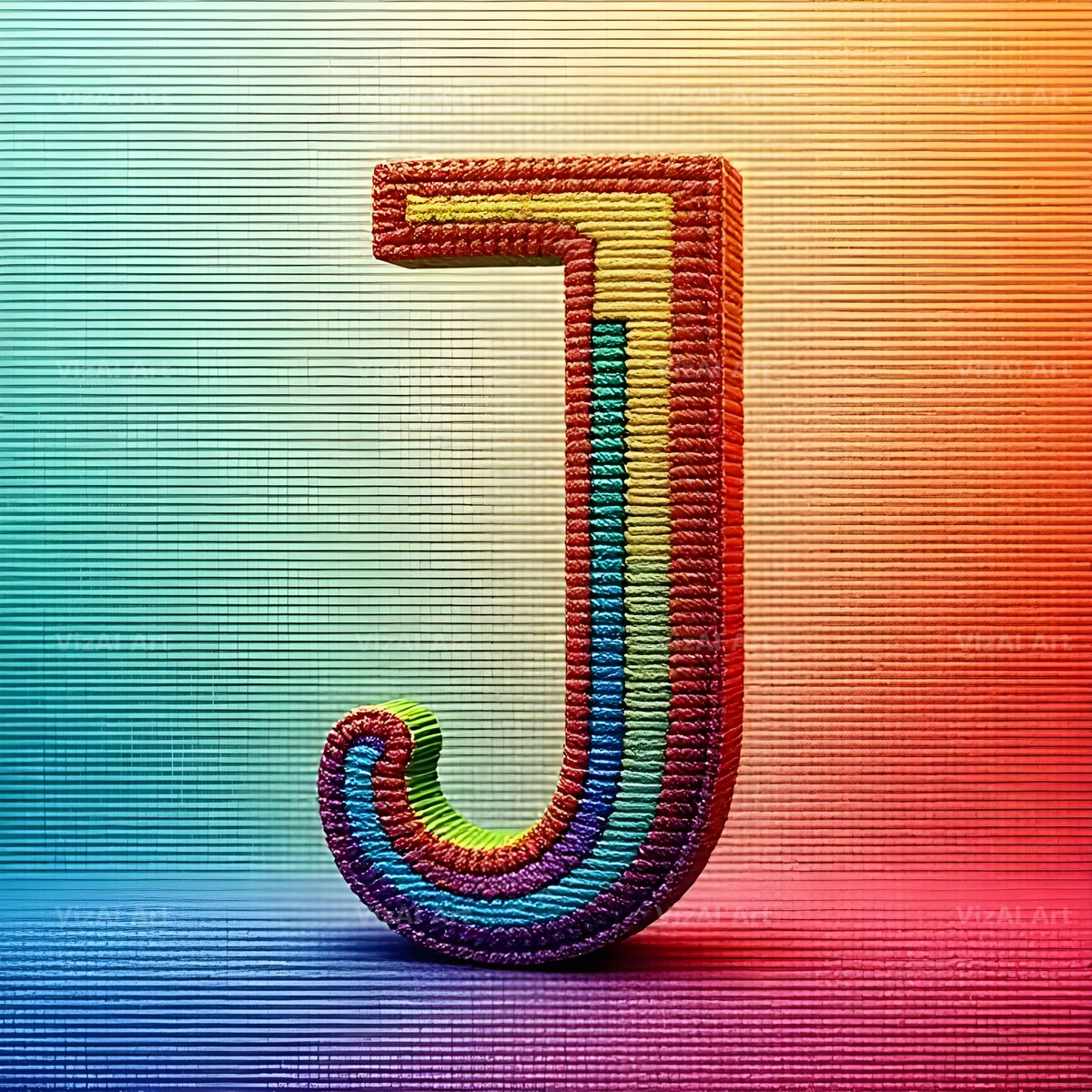 Rainbow Knit Textile alphabet letter J
