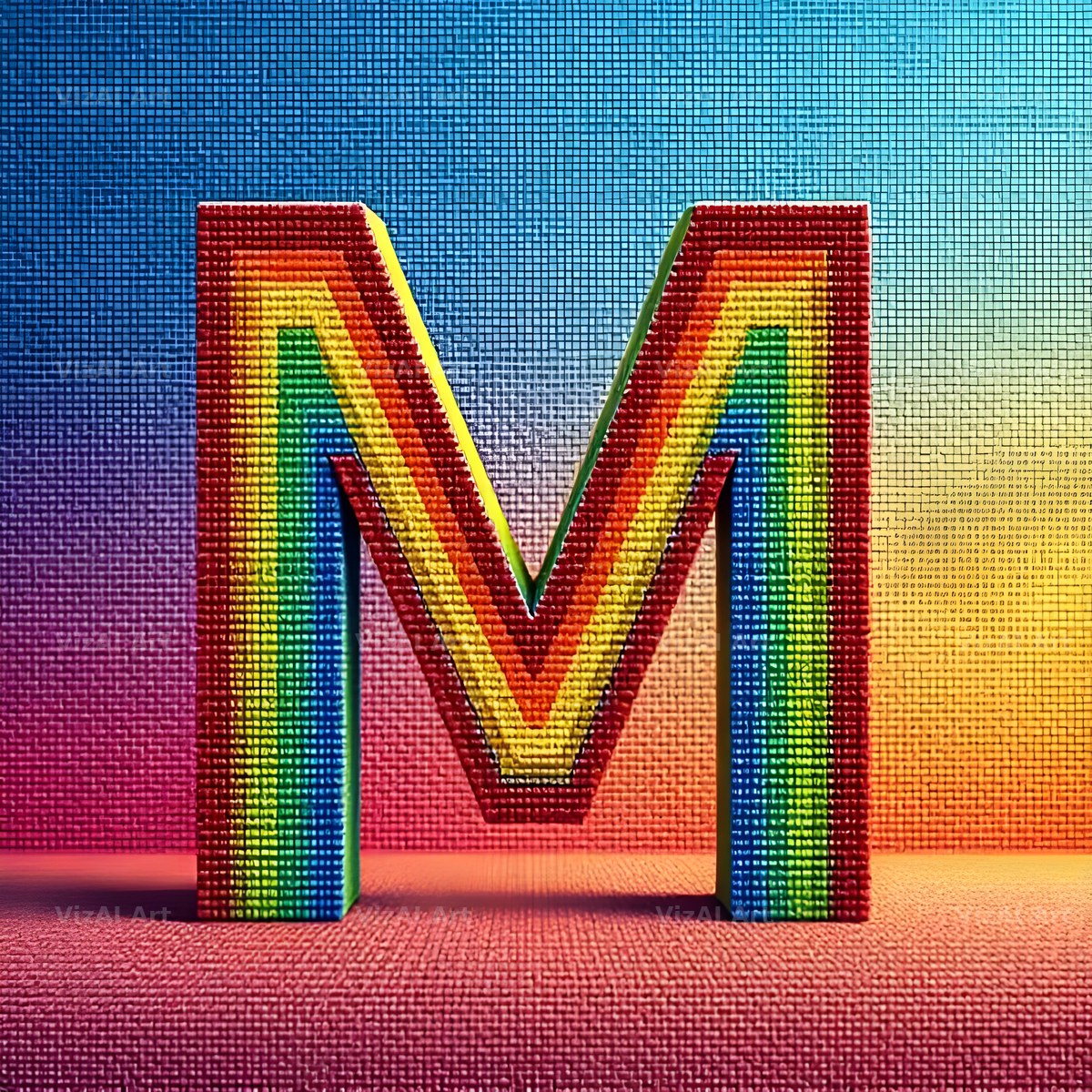 Rainbow Knit Textile alphabet letter M