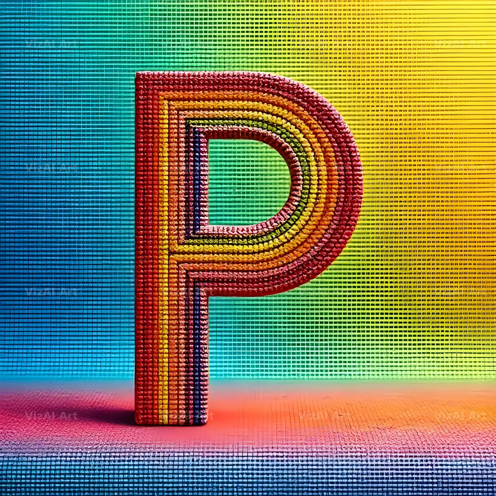 Rainbow Knit Textile alphabet letter P
