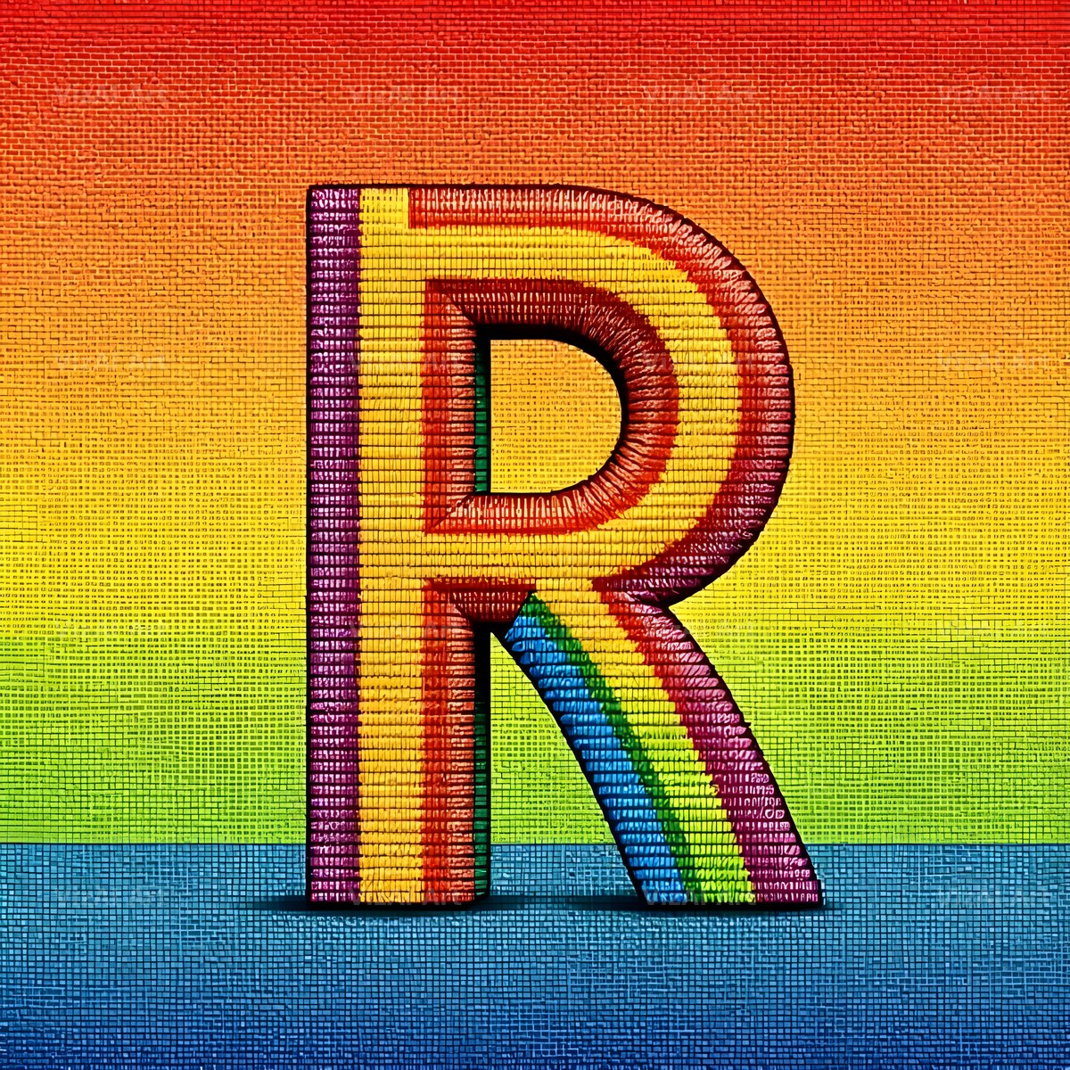 Rainbow Knit Textile alphabet letter R