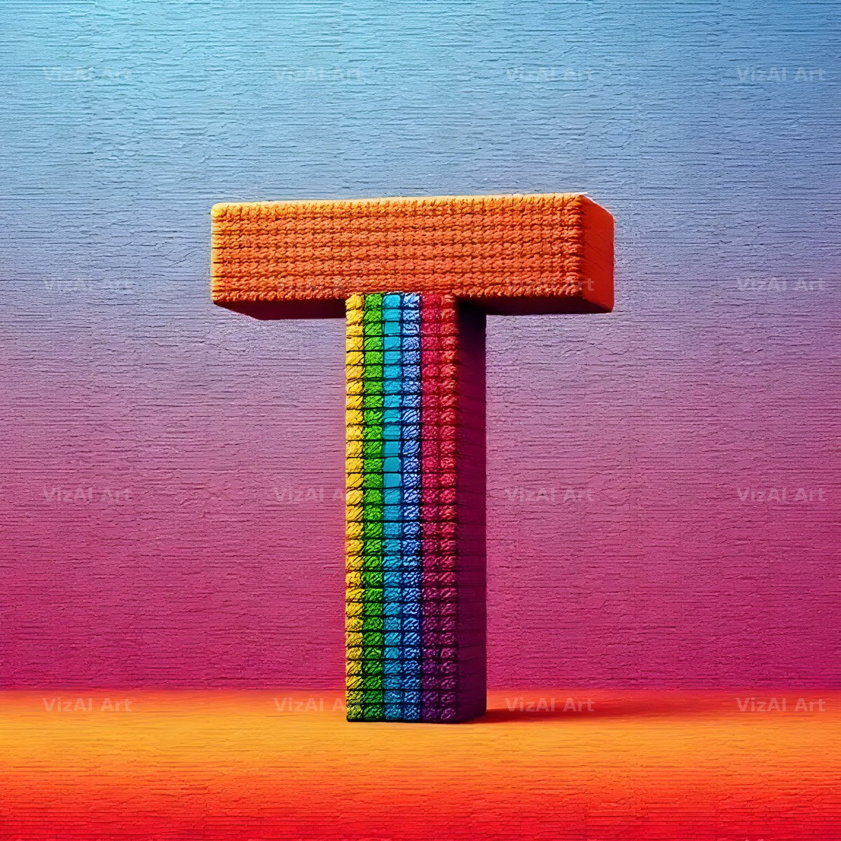 Rainbow Knit Textile alphabet letter T