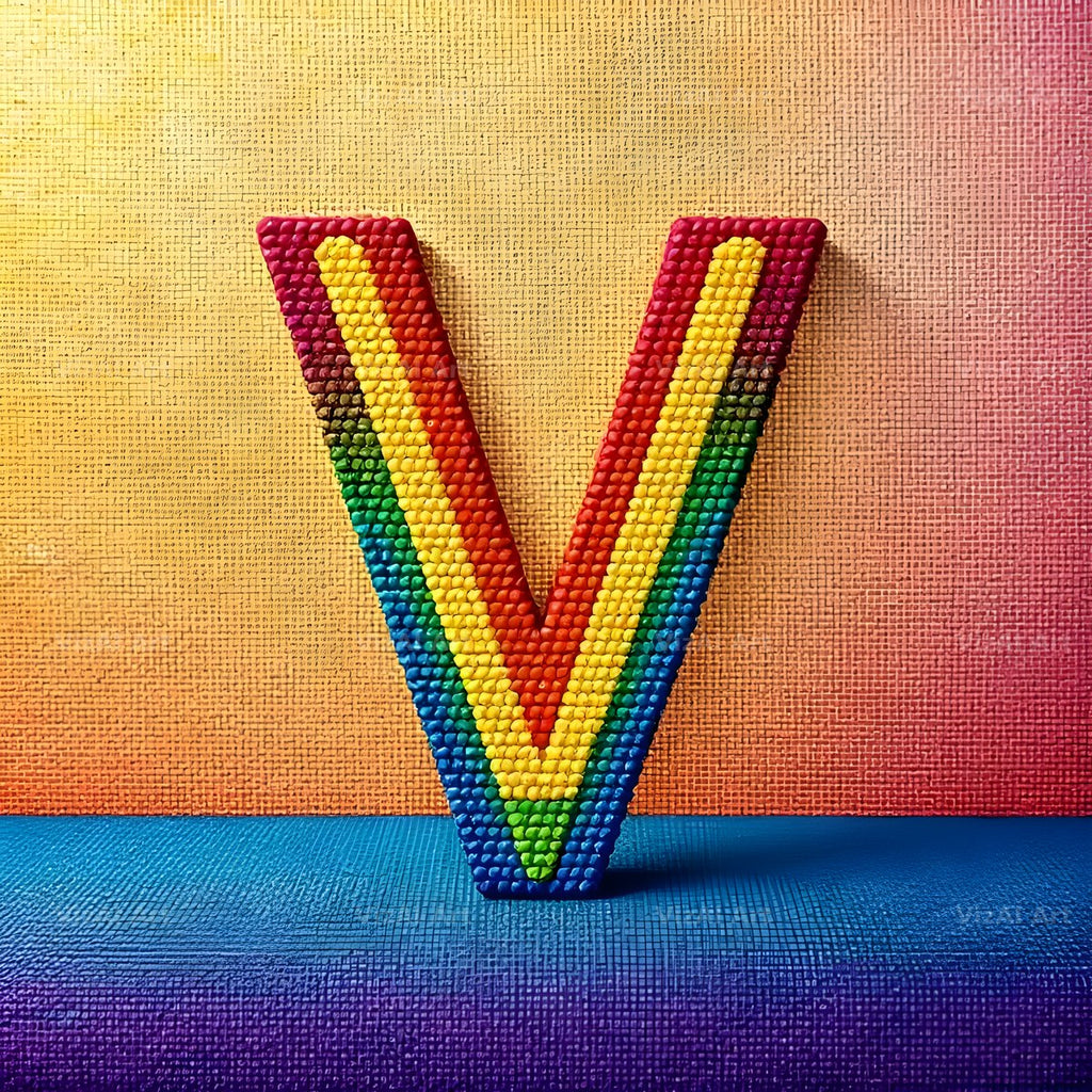 Rainbow Knit Textile alphabet letter V