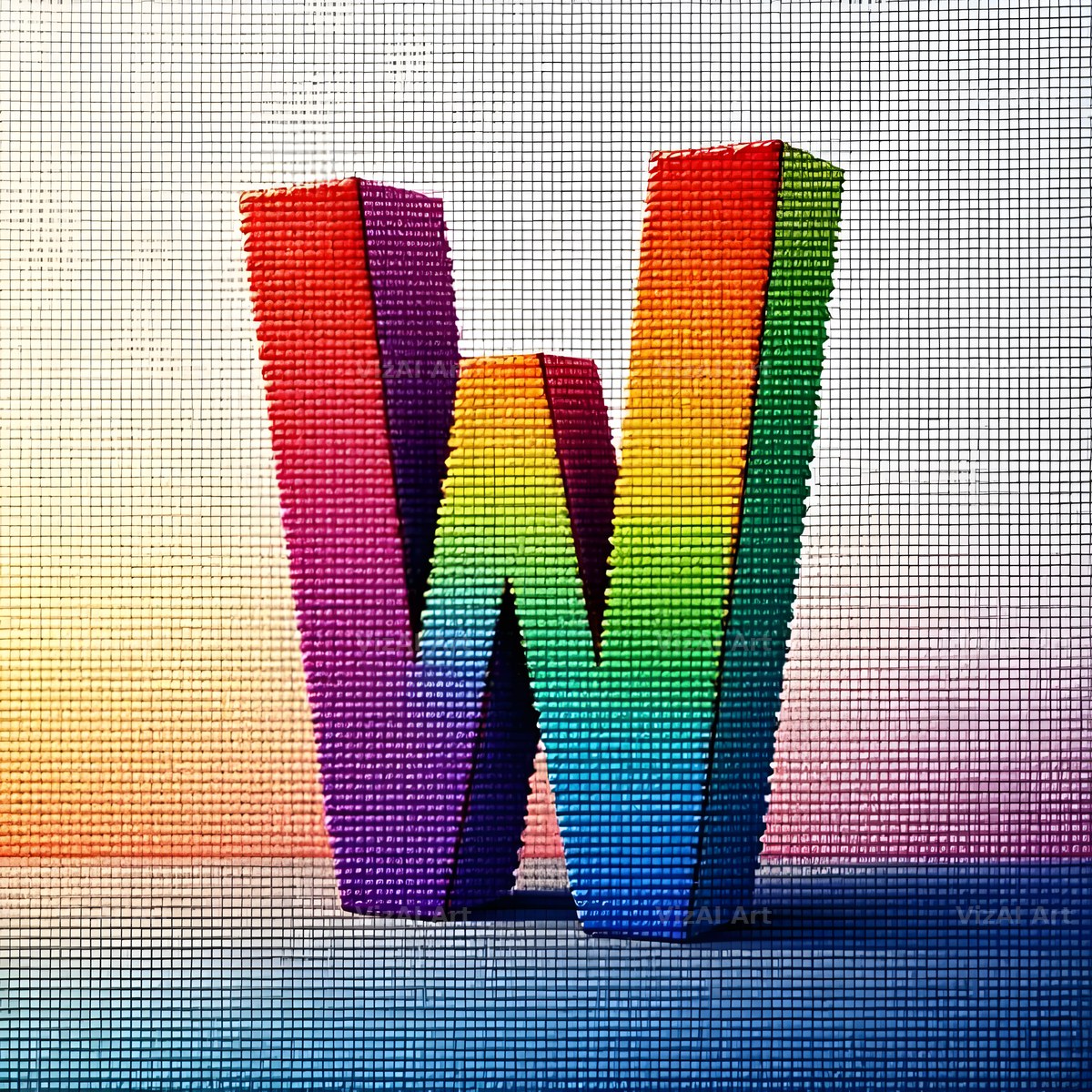 Rainbow Knit Textile alphabet letter W