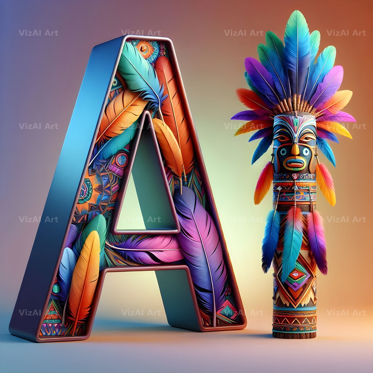 Carved Totem Pole alphabet letter A