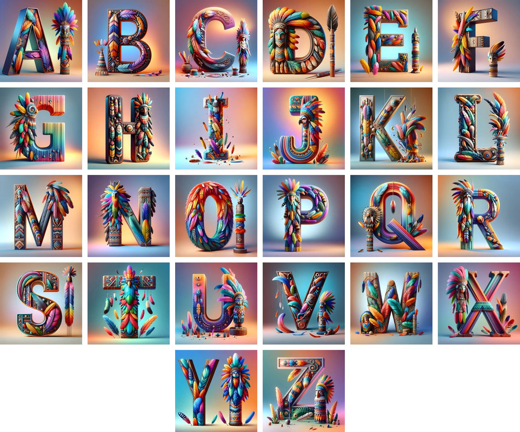 Carved Totem Pole alphabet — all 26 letters
