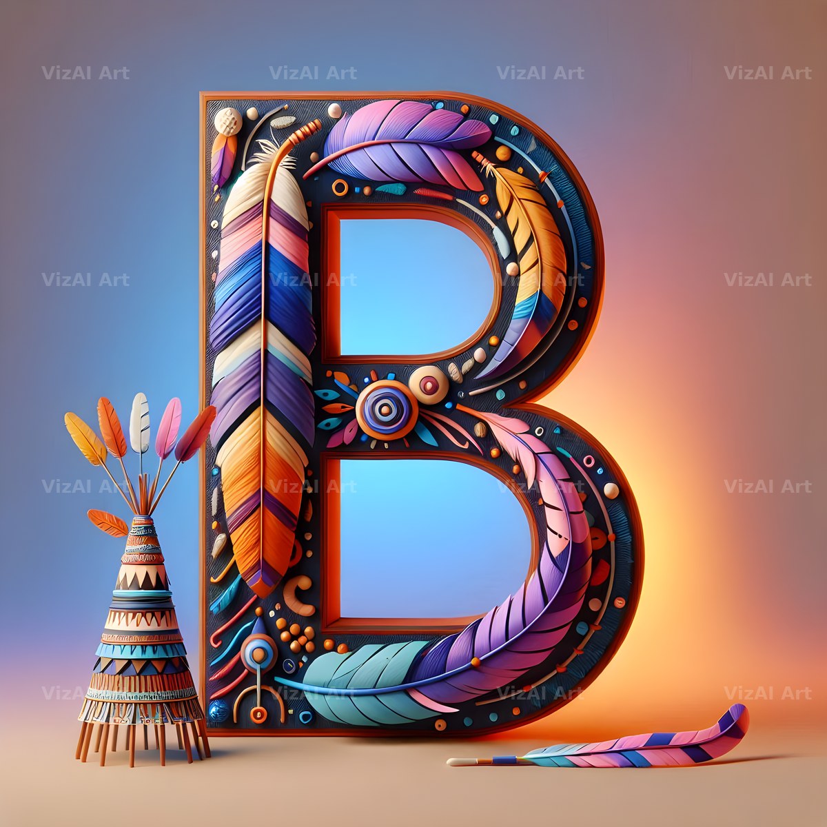 Carved Totem Pole alphabet letter B
