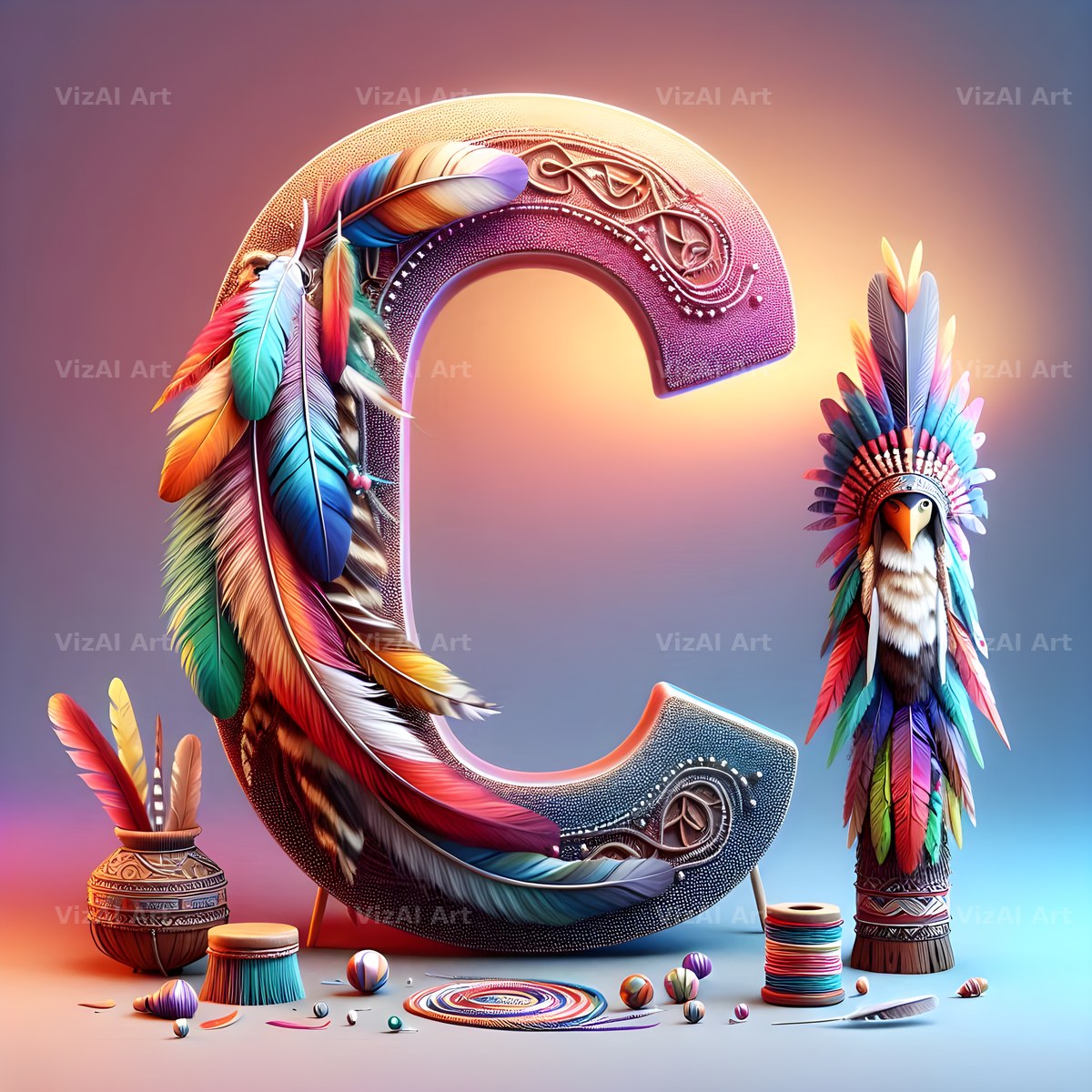 Carved Totem Pole alphabet letter C