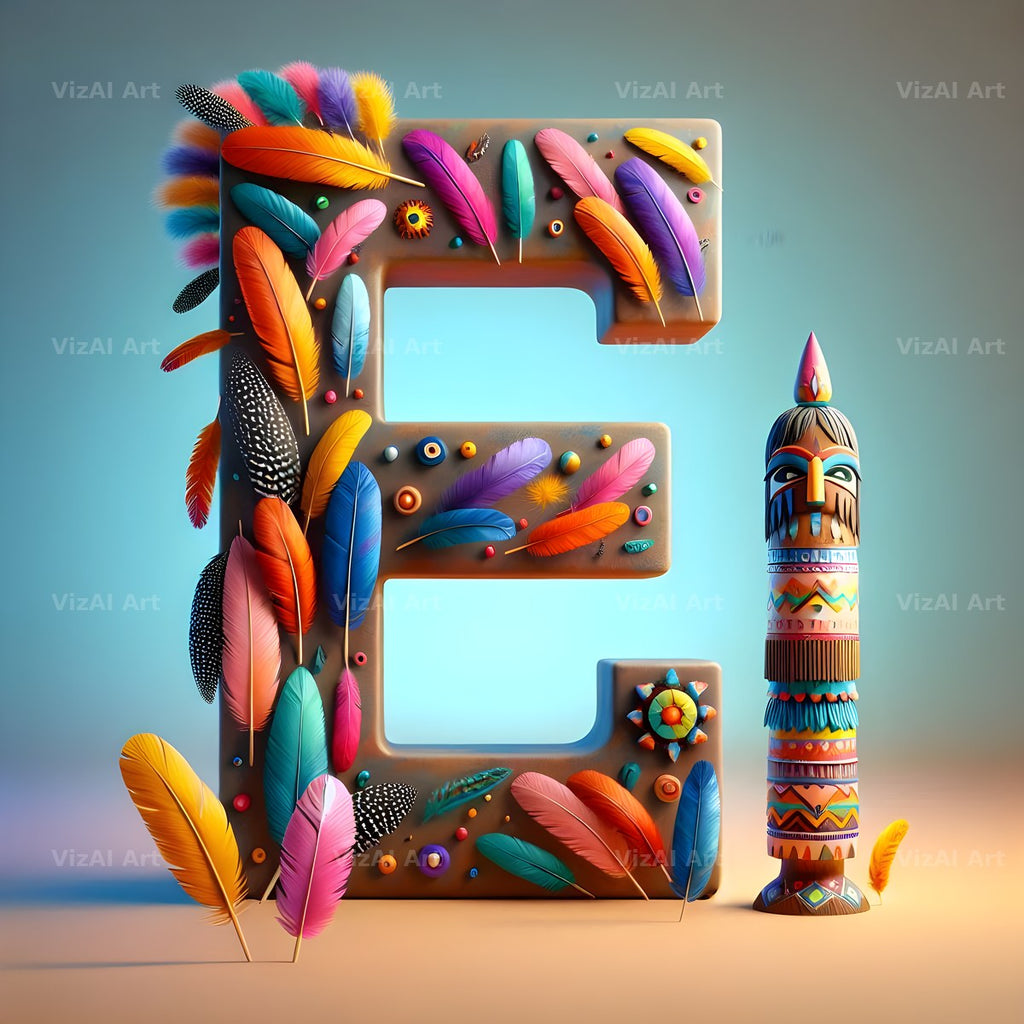 Carved Totem Pole alphabet letter E