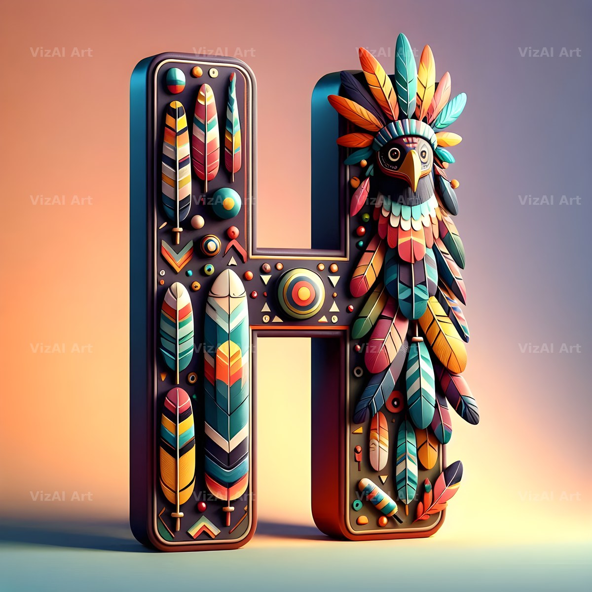 Carved Totem Pole alphabet letter H