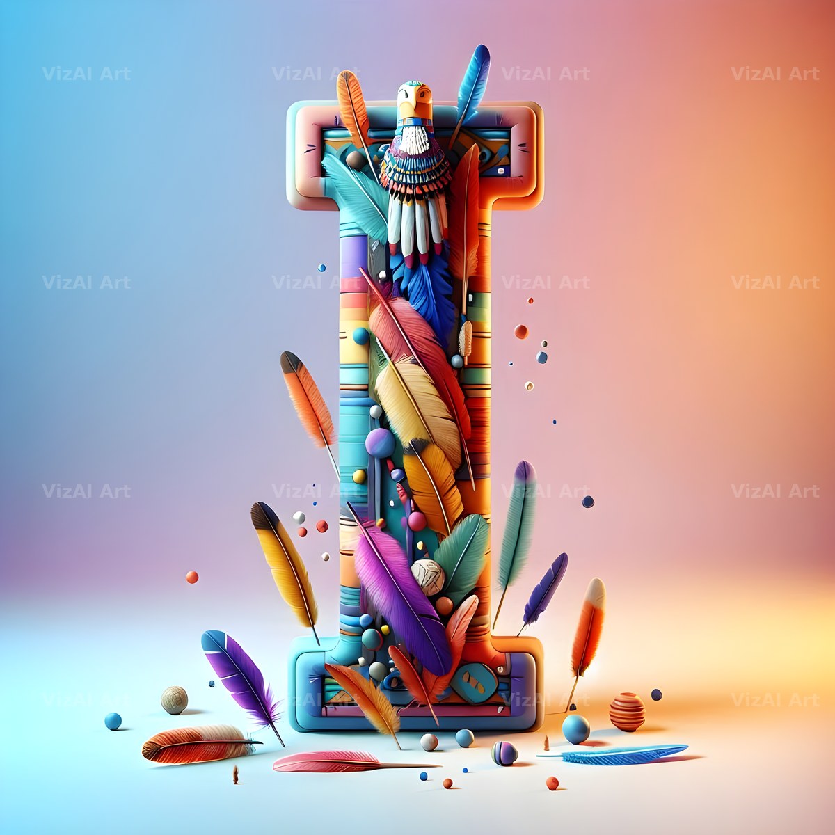 Carved Totem Pole alphabet letter I
