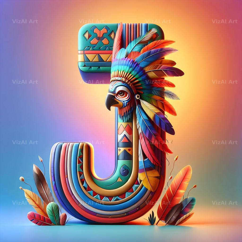 Carved Totem Pole alphabet letter J