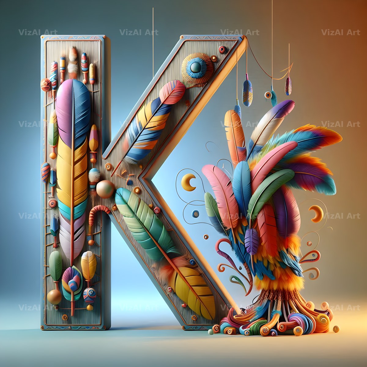 Carved Totem Pole alphabet letter K