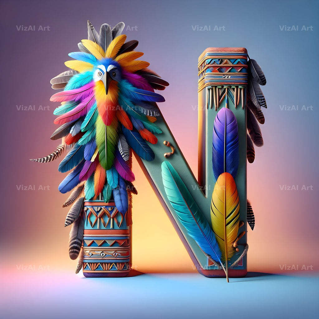 Carved Totem Pole alphabet letter N