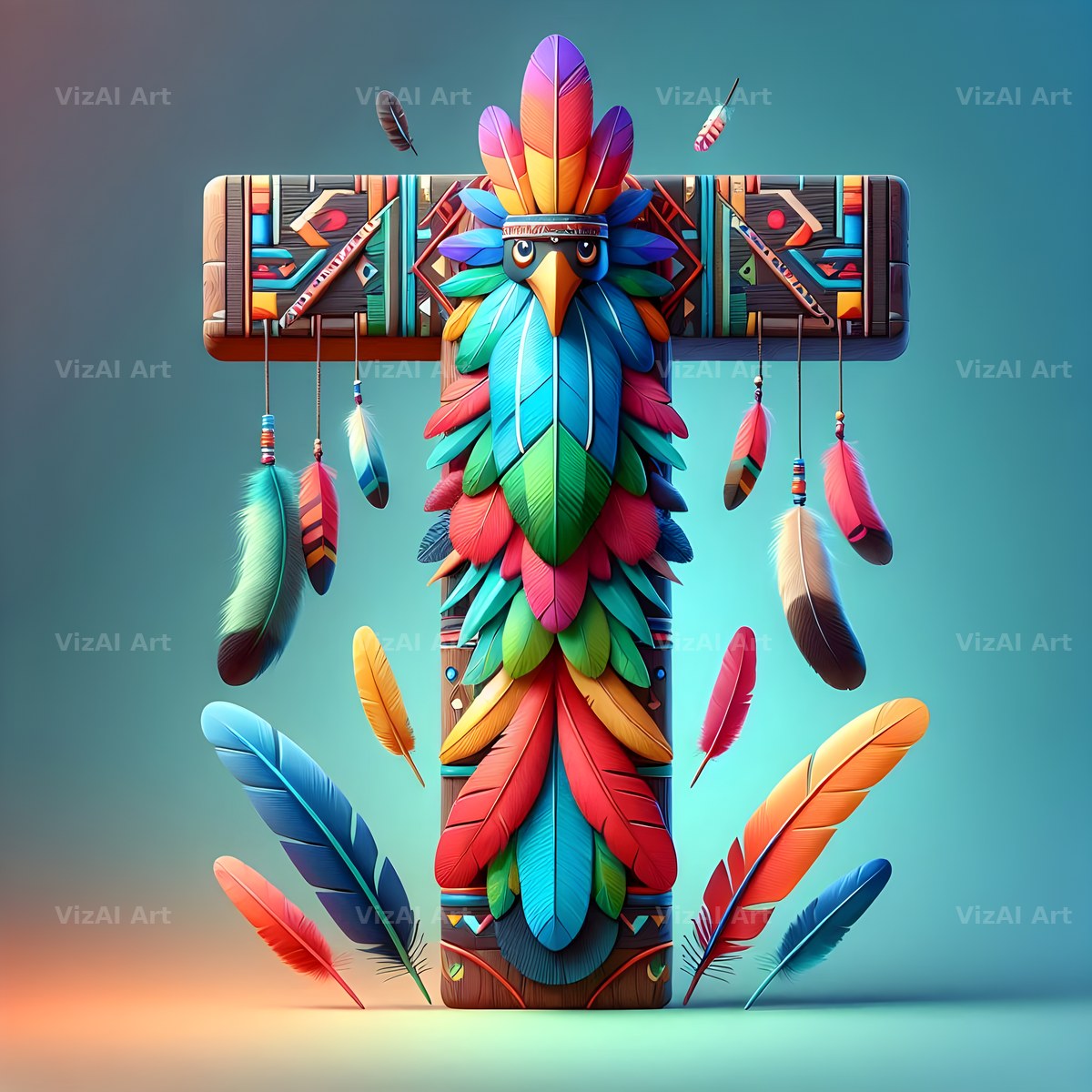 Carved Totem Pole alphabet letter T