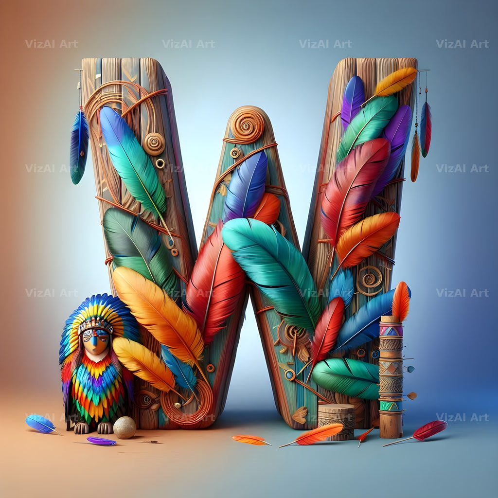 Carved Totem Pole alphabet letter W