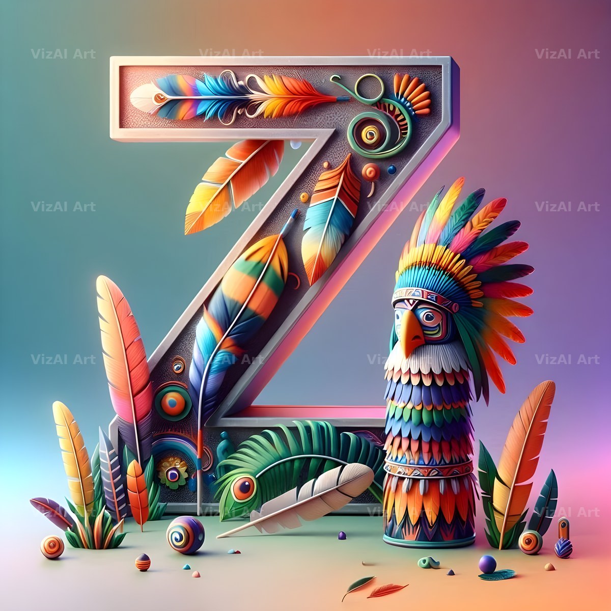 Carved Totem Pole alphabet letter Z