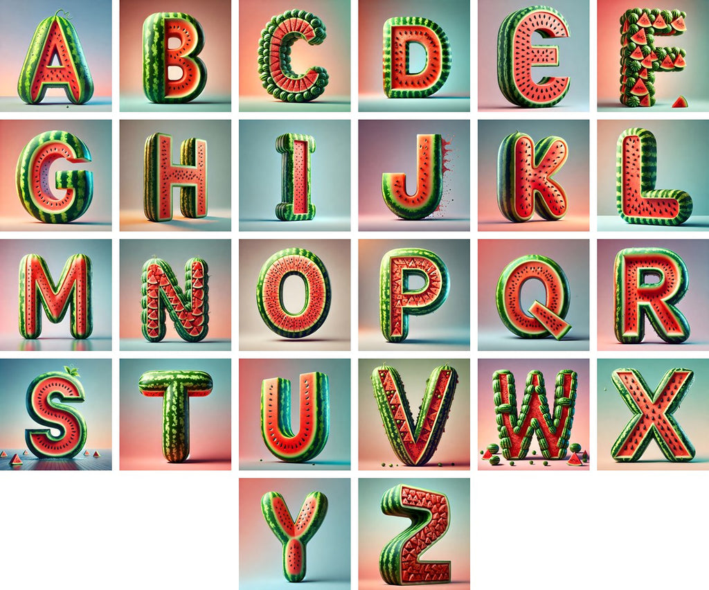 Watermelon Rind Green alphabet — all 26 letters