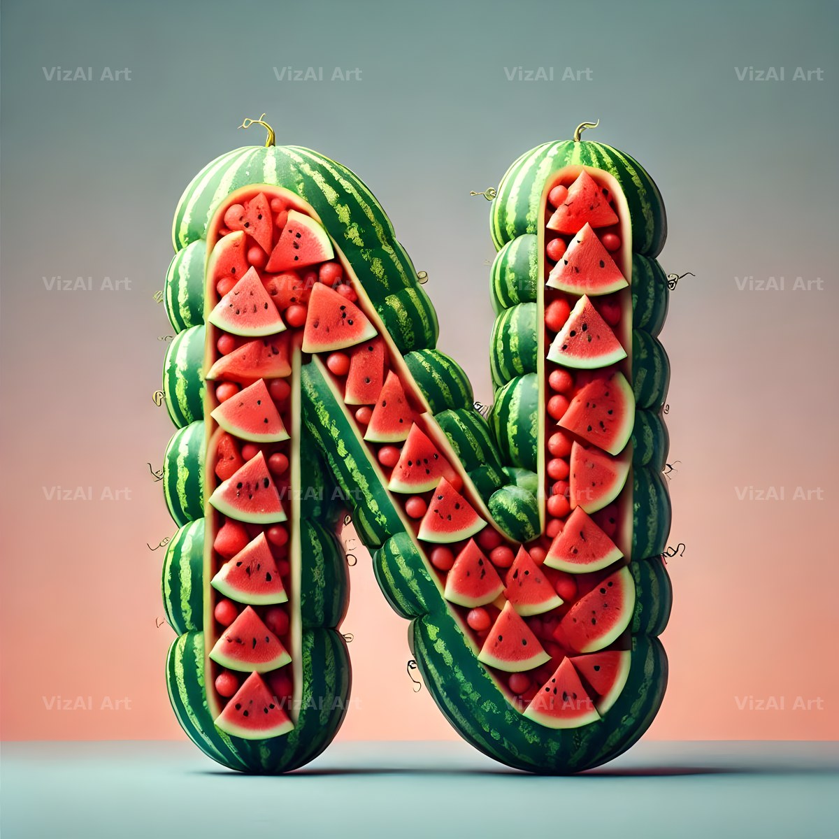 Watermelon Rind Green alphabet letter N