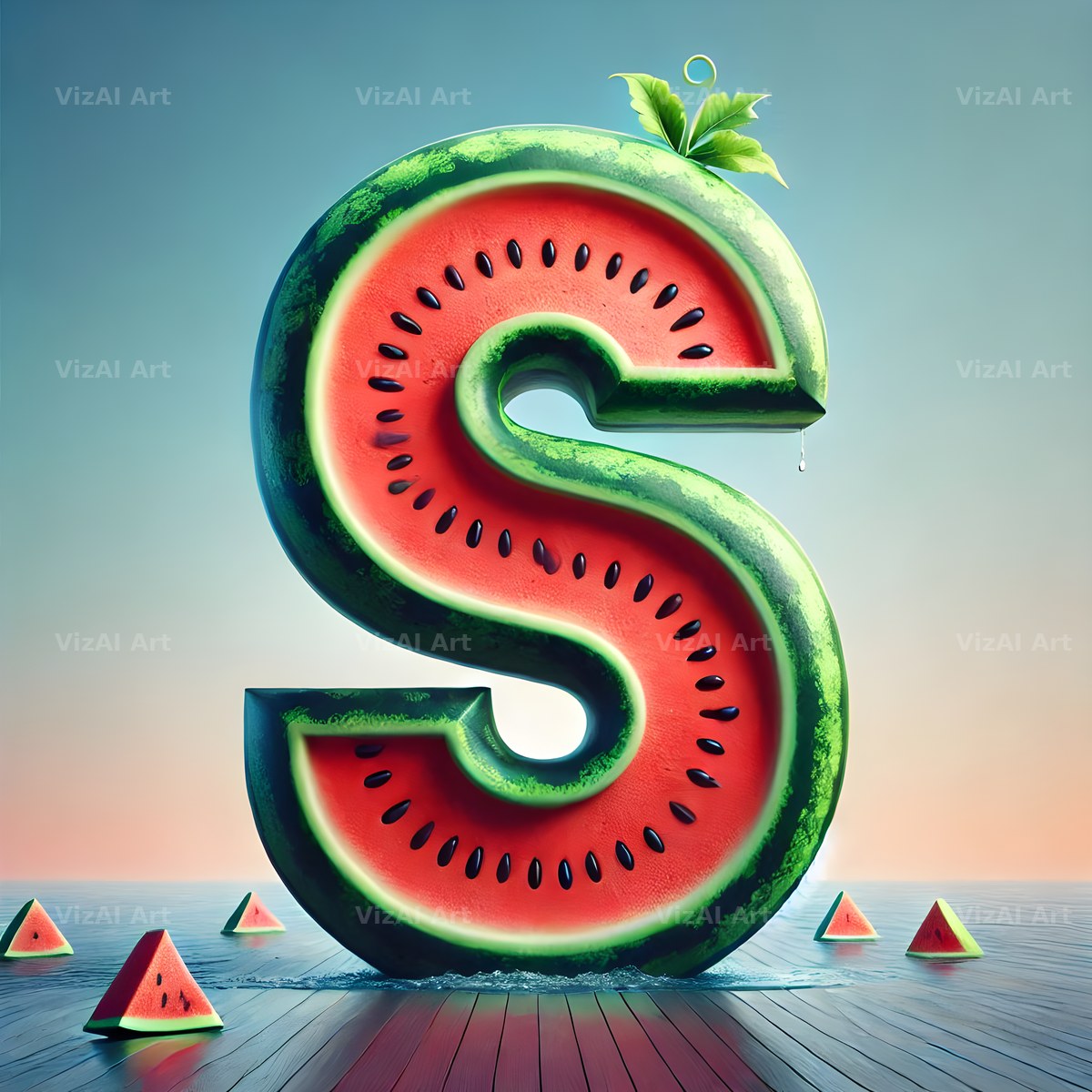 Watermelon Rind Green alphabet letter S