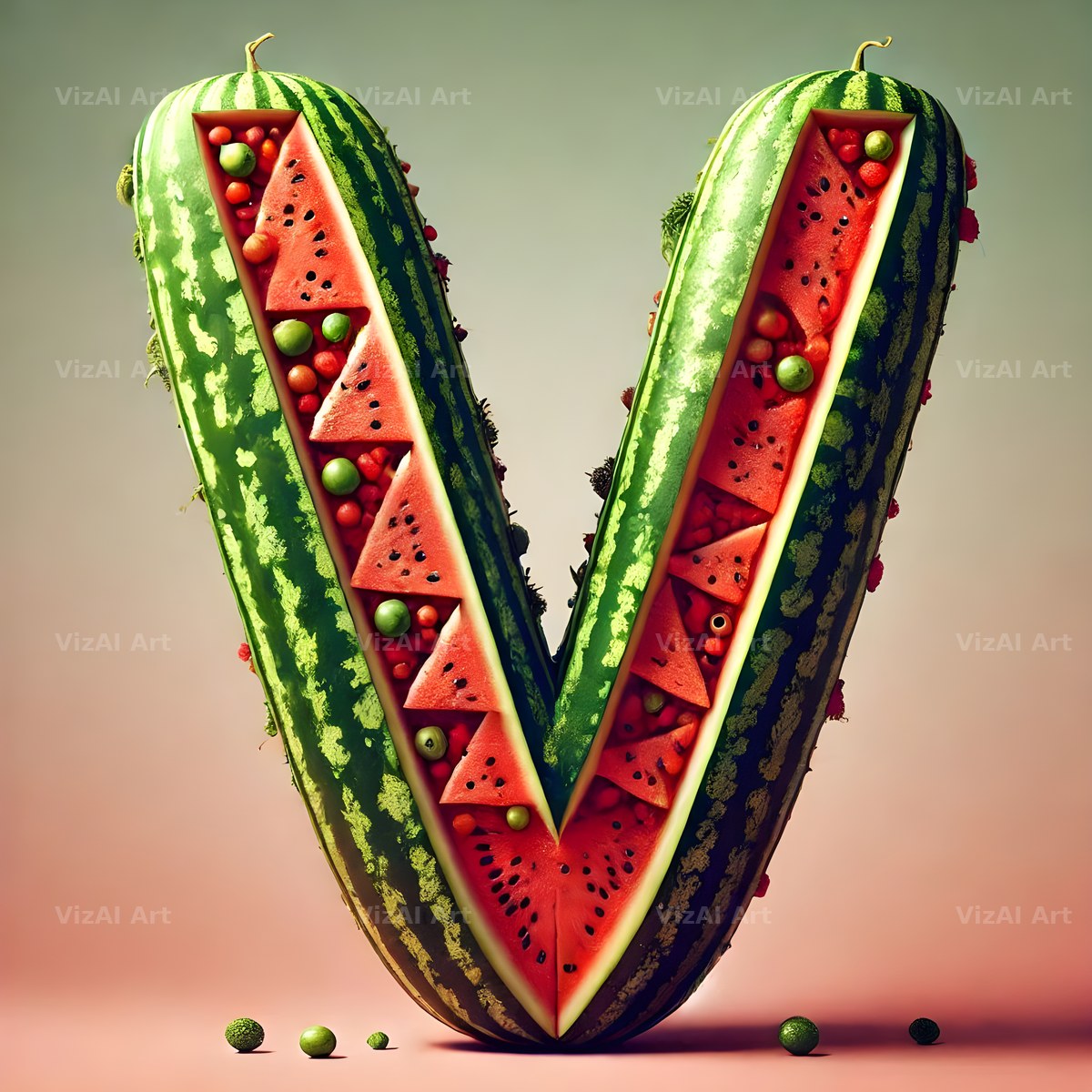 Watermelon Rind Green alphabet letter V