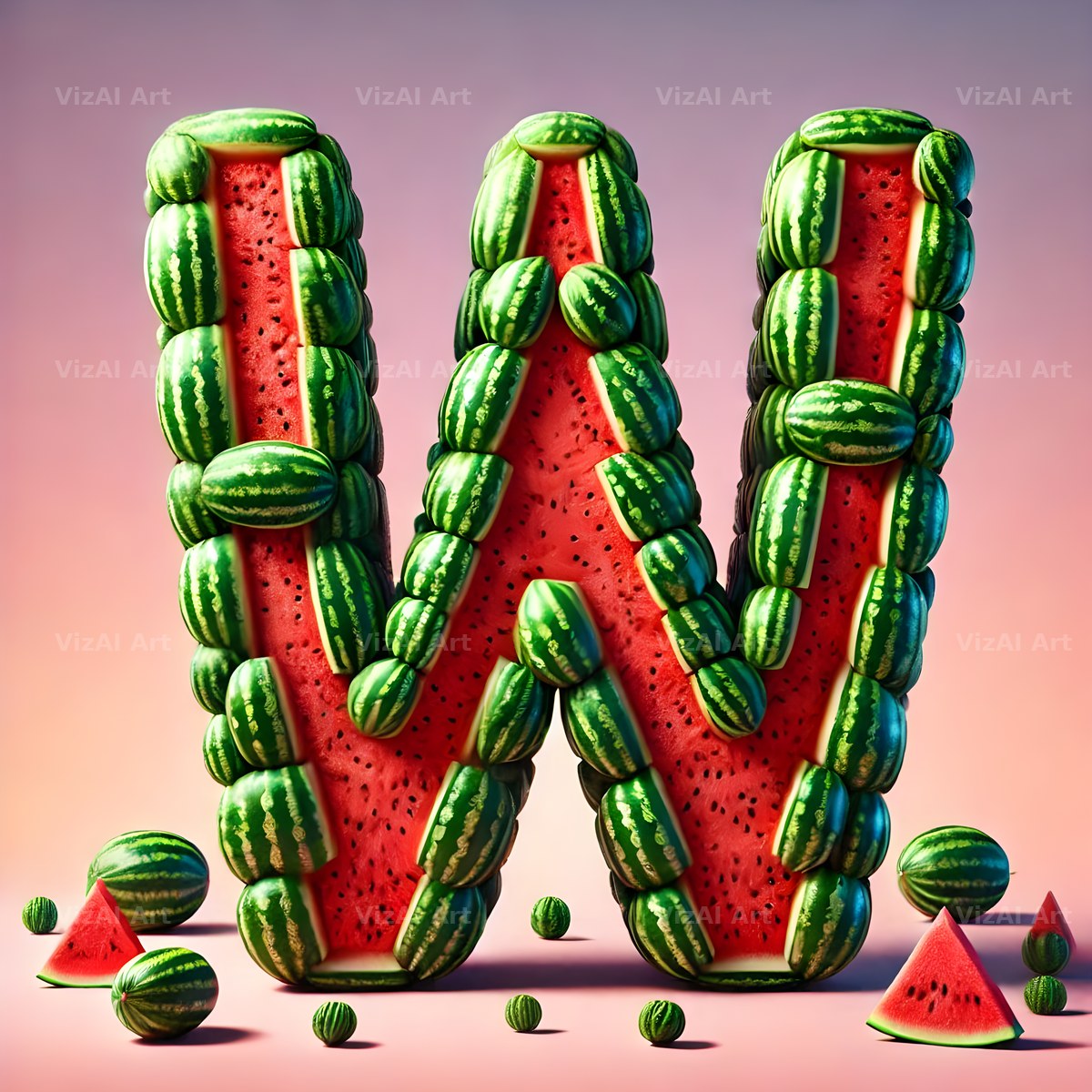 Watermelon Rind Green alphabet letter W