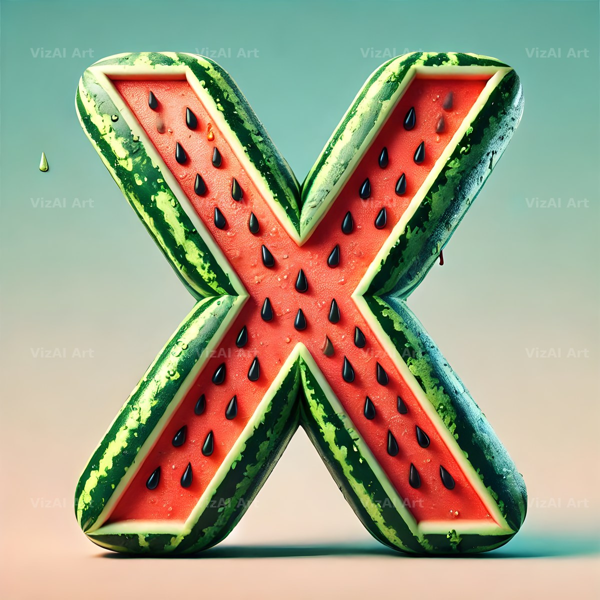 Watermelon Rind Green alphabet letter X